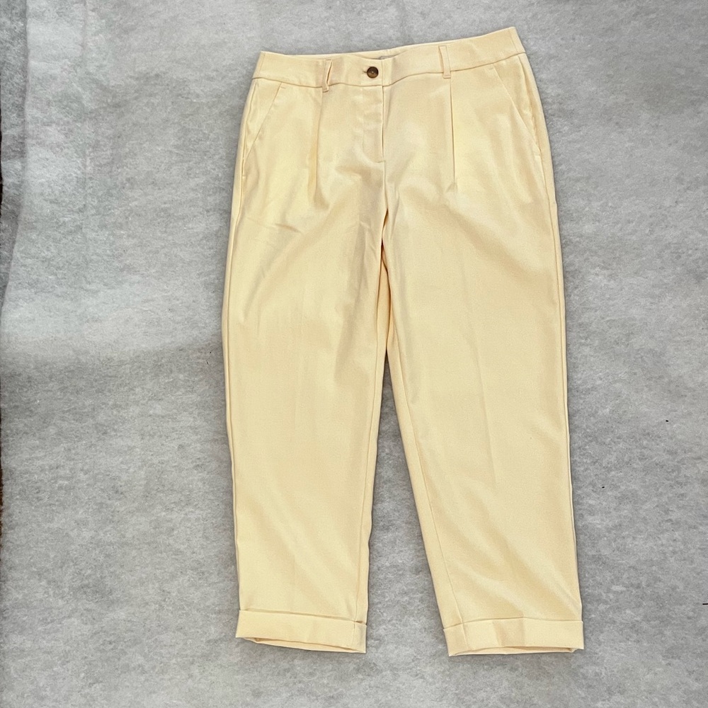 LOFT Outlet Butter Yellow Skinny Ankle Cuff Pleated Pockets Pants 8P Petite